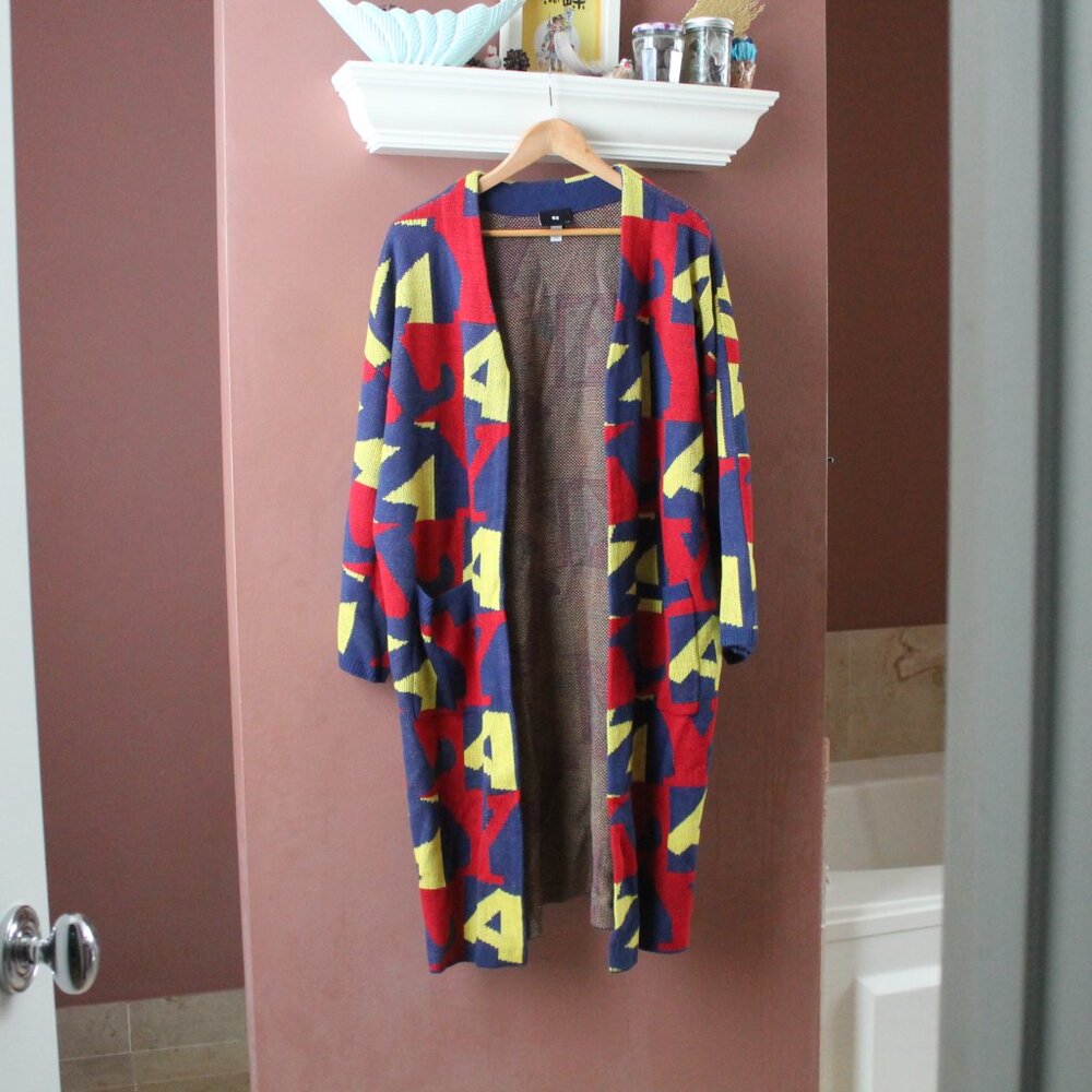 Lazy Oaf Open Front Cardigan Size S/M Red Yellow … - image 1